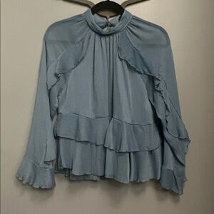 Zara Blue Layered Ruffle Blouse